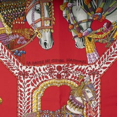 HERMES La Danse du Cheval Marwari 90 Twill Scarf Red silk