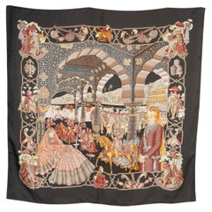 HERMES Splendeurs de Maharajas 90 Twill Scarf Olive silk