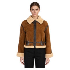 Hermès 2005 Belted Shearling Suede Aviator Jacket Brown/Beige 44 XL
