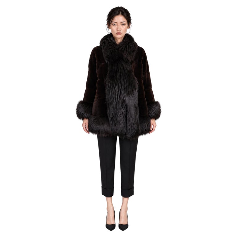 Hermès 2008 Fur Trim Sheared Mink Jacket Dark Brown 40 M