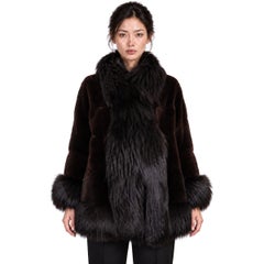 Veste en vison tondu avec bordures en fourrure Hermès 2008, marron foncé, taille 40 M