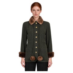 Chanel Boutique 1989 Fur Trim Tweed Jacket Loden Green M
