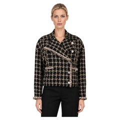 Chanel 2021 Double Breasted Tweed Jacket Black/Beige 40 M