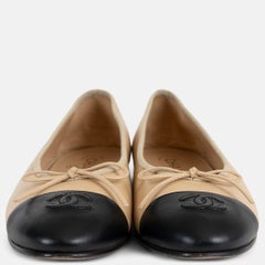 Chanel Classic Leather Ballet Flats Beige Black 39