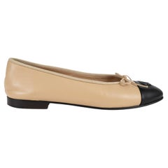 Chanel Classic Leather Ballet Flats Beige Black 39