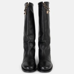 Chanel 2025 Chain Detailed Leather Riding Boots Black 39