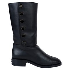 Chanel 2022 Snap-Button Leather Riding Boots Black 40
