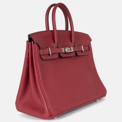 HERMES Grenat red Togo leather BIRKIN 25 Bag Phw