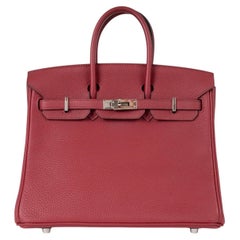 HERMES Grenat red Togo leather BIRKIN 25 Bag Phw
