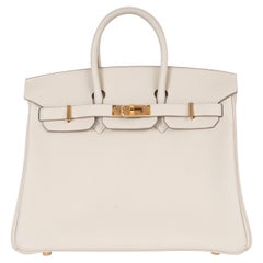 HERMES Craie cream Togo leather BIRKIN 25 Bag Ghw