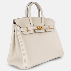 HERMES Craie cream Togo leather BIRKIN 25 Bag Ghw