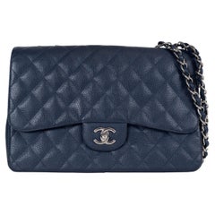 Chanel Classic Jumbo Single Flap Bag Navy Caviar
