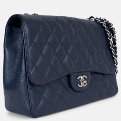 Chanel Classic Jumbo Single Flap Bag Navy Caviar