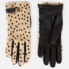Guanti Chanel 2026 in pelle di vitello con stampa leopardo, beige, marrone scuro, oro, 8