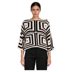GUCCI 2020 Geometric Crochet Top Beige Black M