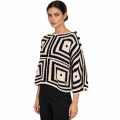 GUCCI 2020 Geometric Crochet Top Beige Black M