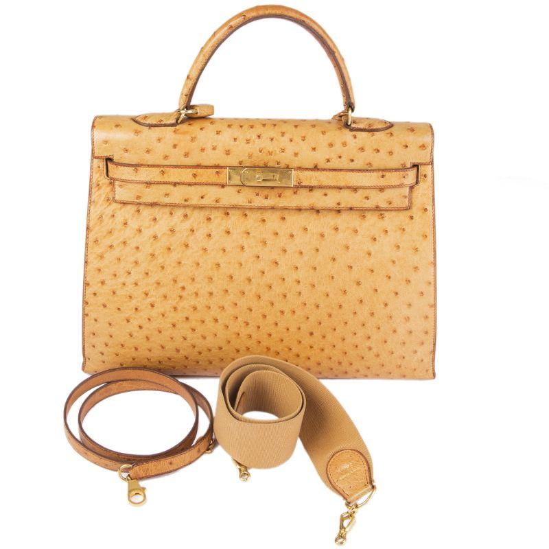Women's HERMES Saffron beige Ostrich KELLY I 35 SELLIER Bag