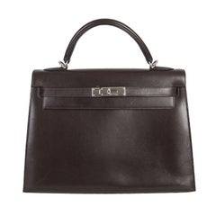 HERMES Marron Fonce brown Box KELLY II 32 SELLIER Bag