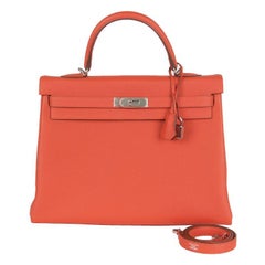 HERMES Capucine red Togo KELLY II 35 RETOURNER Bag