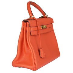 HERMES Orange Poppy Togo KELLY II 32 RETOURNER Bag