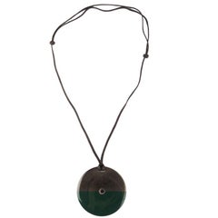 HERMES green lacquered horn PENDENTIF MINIMALE Necklace