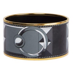 HERMES grey enamel XL COLLIER DE CHIEN Bangle Bracelet