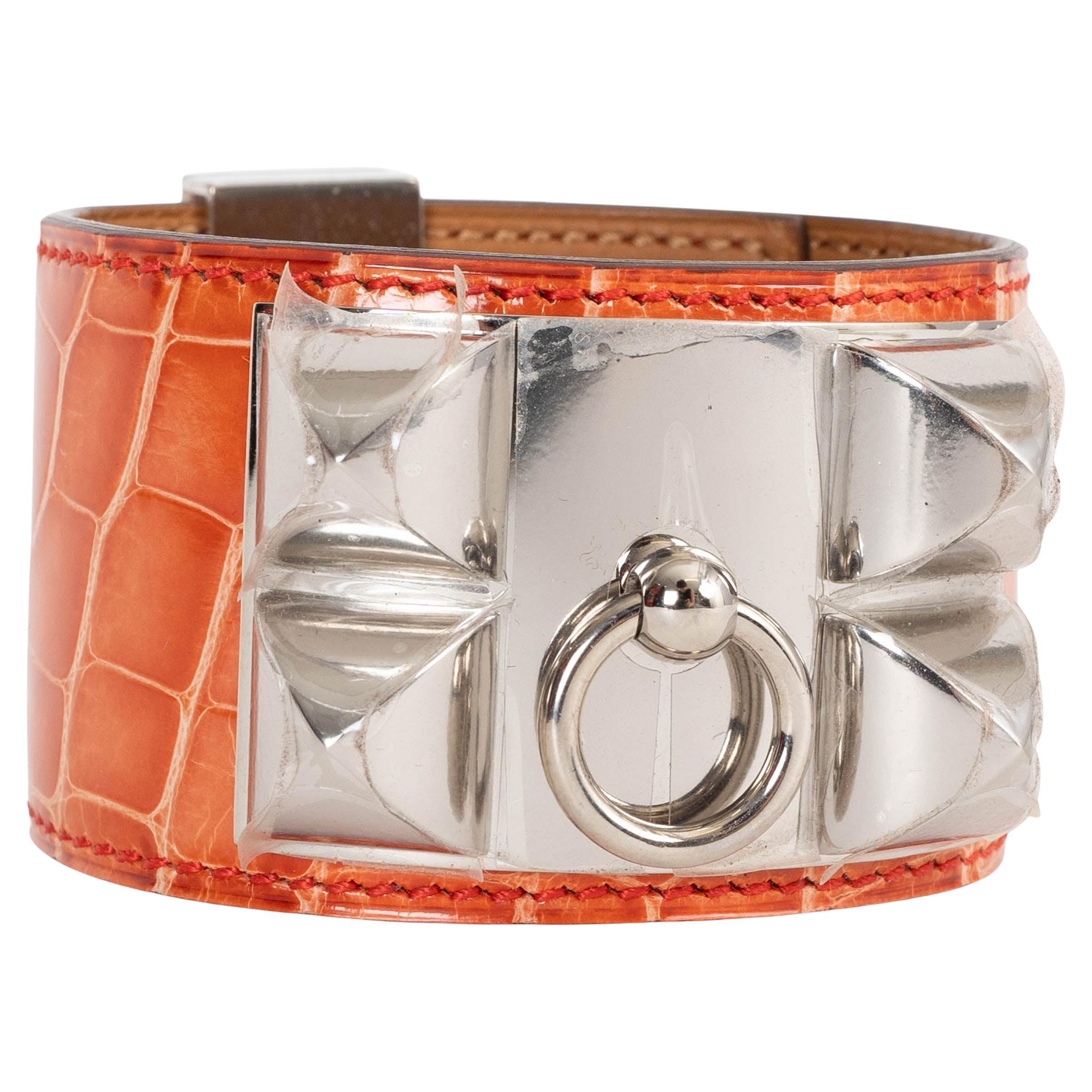 HERMES Bracciale Rouge Indien red CROCODILE & Palladium COLLIER DE CHIEN