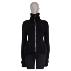 Alexander McQueen black wool RIB PEPLUM KNIT ZIP Jacket M