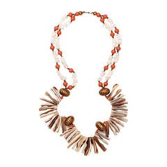 Miriam Haskell Mother of Pearl and Faux Coral Necklace