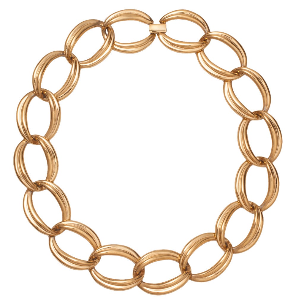 Massive Napier Gold Oval Curb Link Necklace For Sale