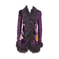Dolce & Gabbana velvet embroidered evening jacket with fur trim c. 1990s
