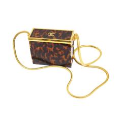 Chanel tortoise shell evening box bag with snake chain 9