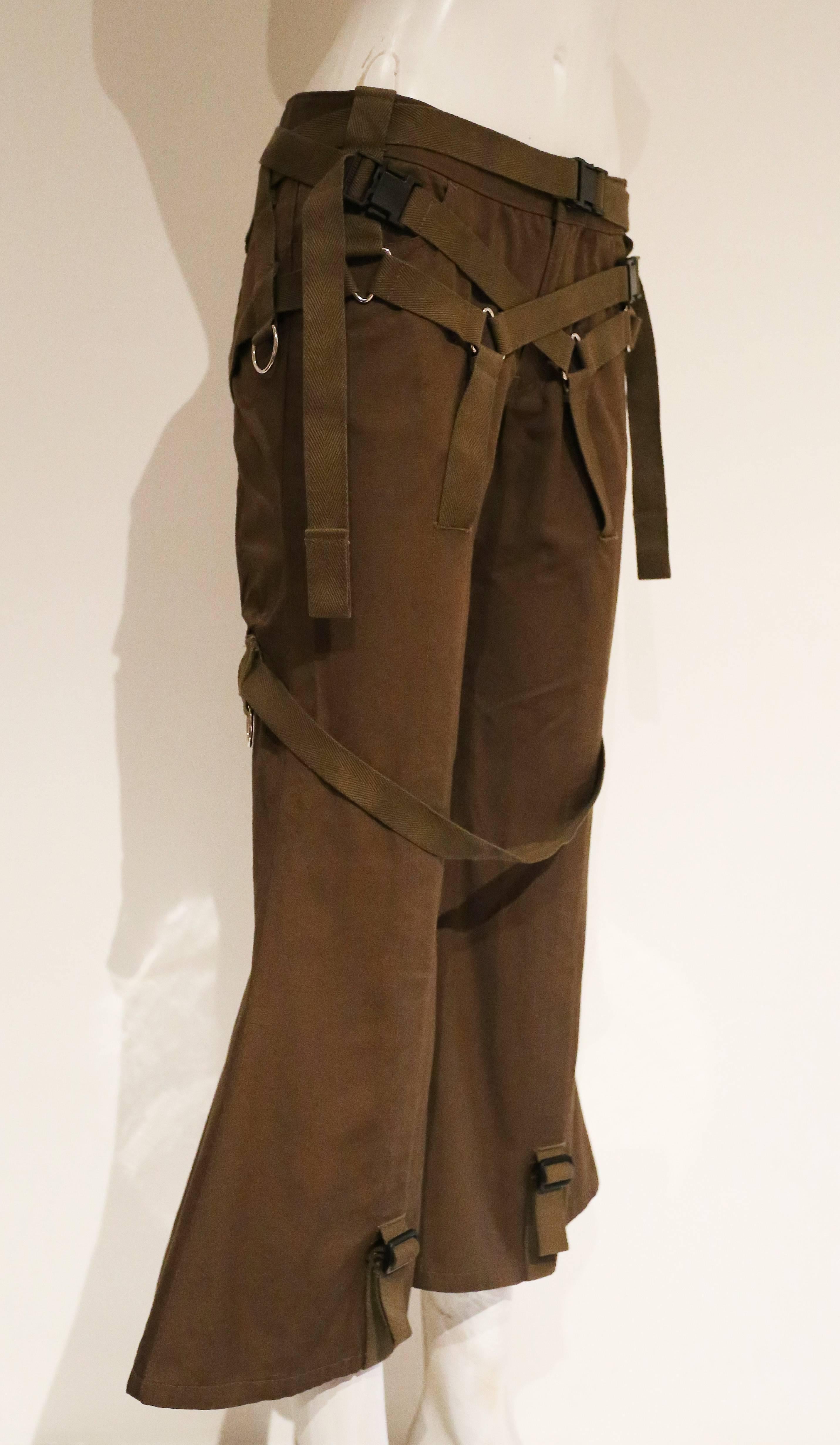 Black Junya Watanabe khaki green bondage cropped flares, SS 2003