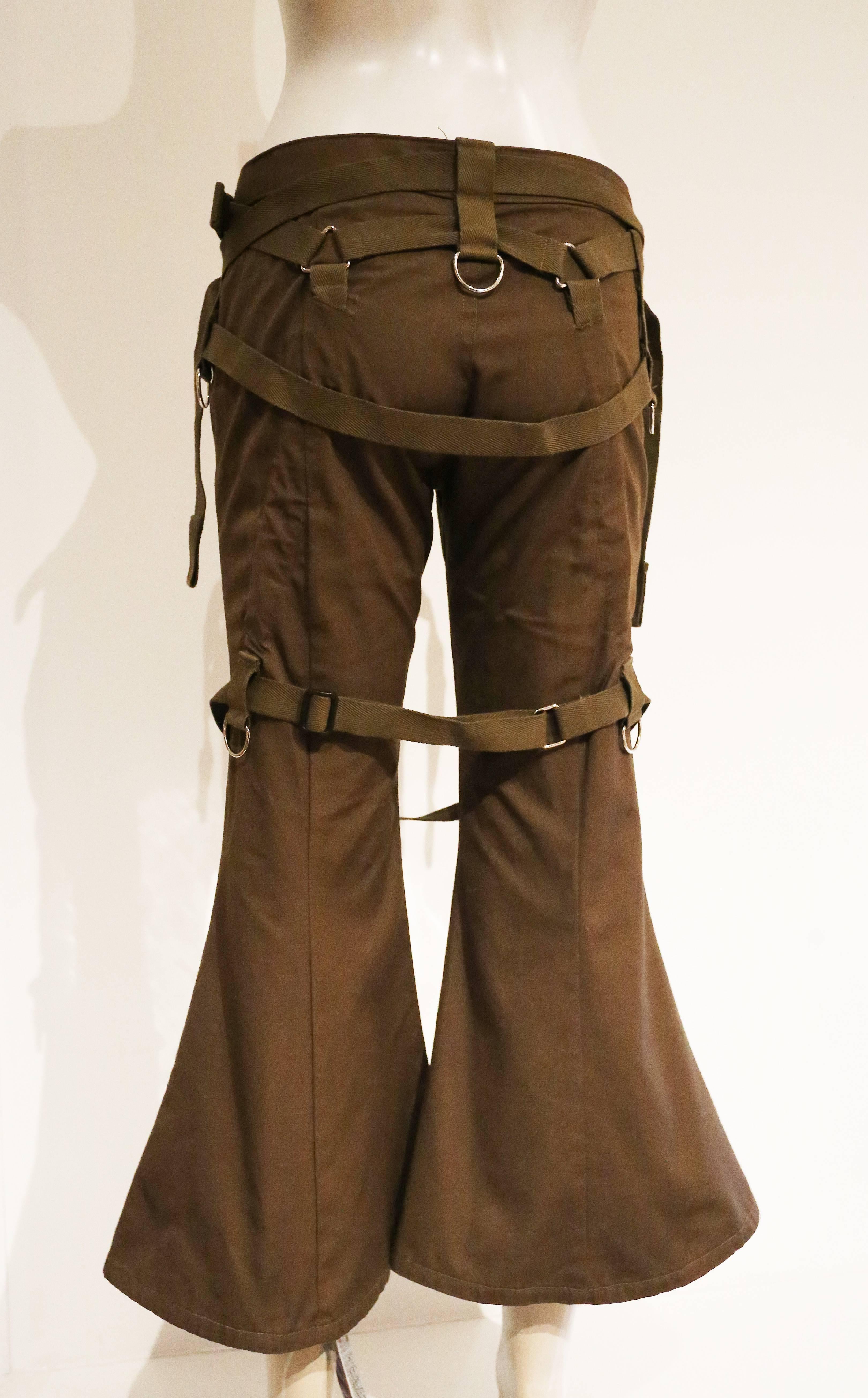 Women's Junya Watanabe khaki green bondage cropped flares, SS 2003