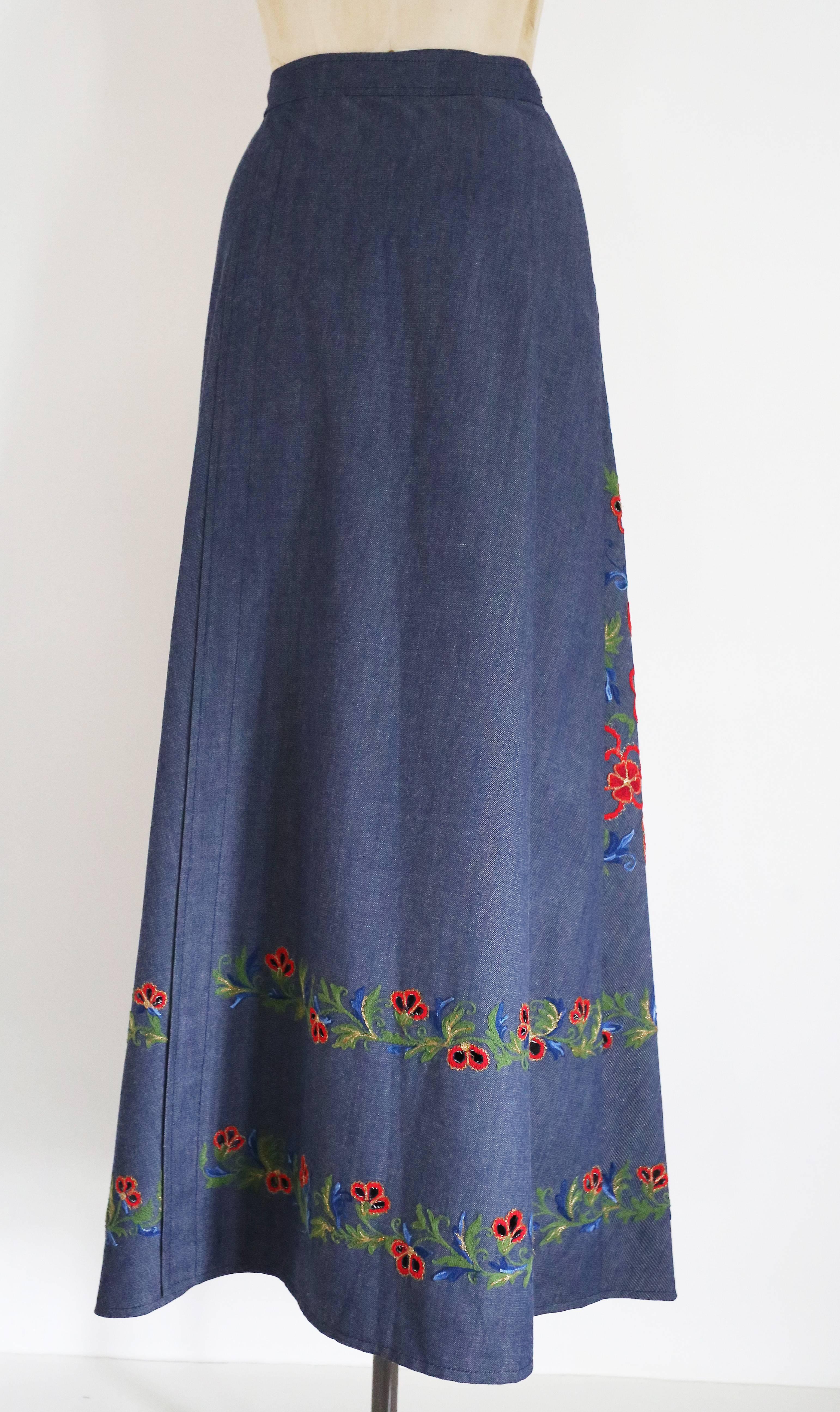 Pirovano couture silk cotton embroidered maxi skirt, c. 1960s In Excellent Condition In London, GB