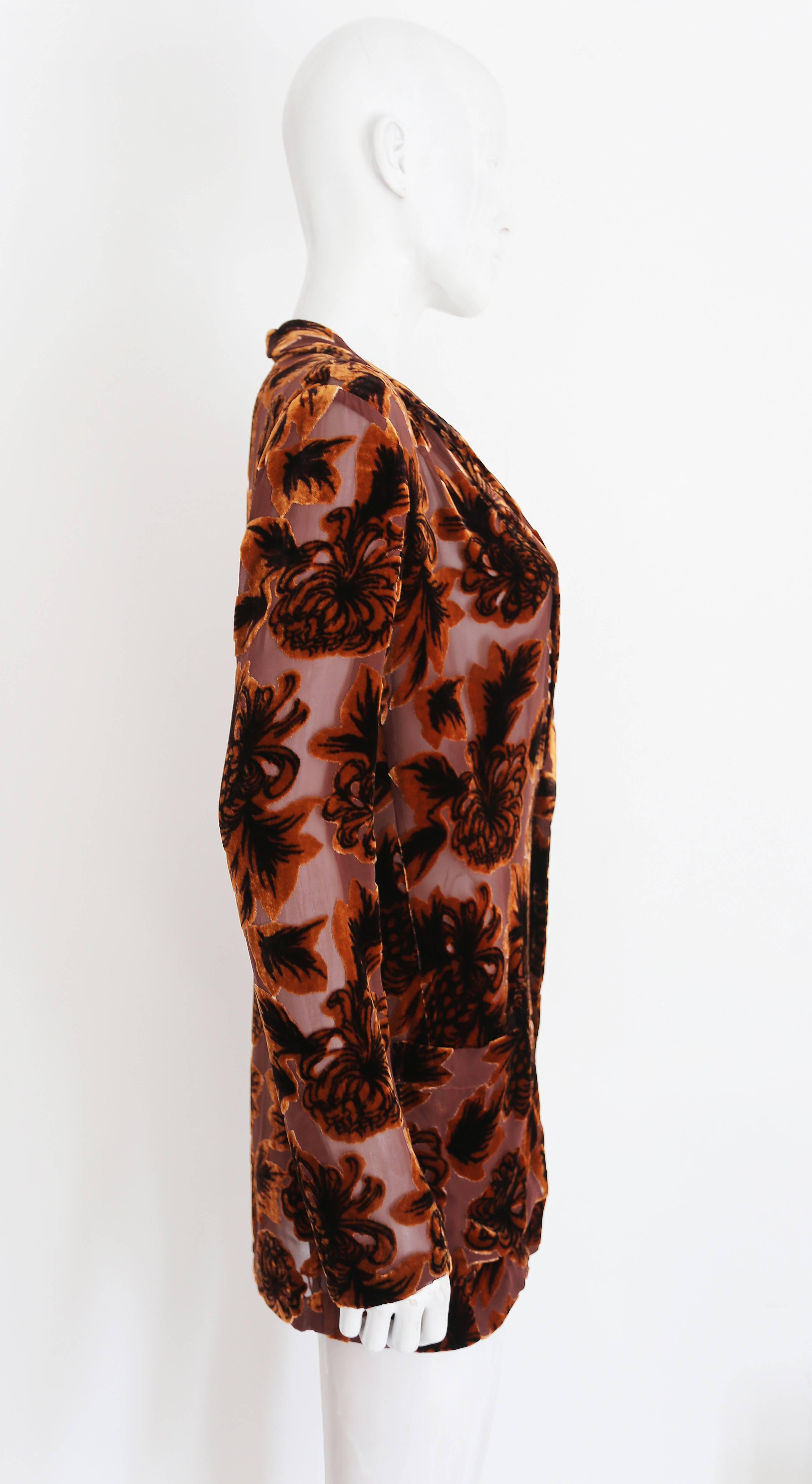 Brown Yohji Yamamoto silk chiffon blazer with velvet patchwork, SS 1997