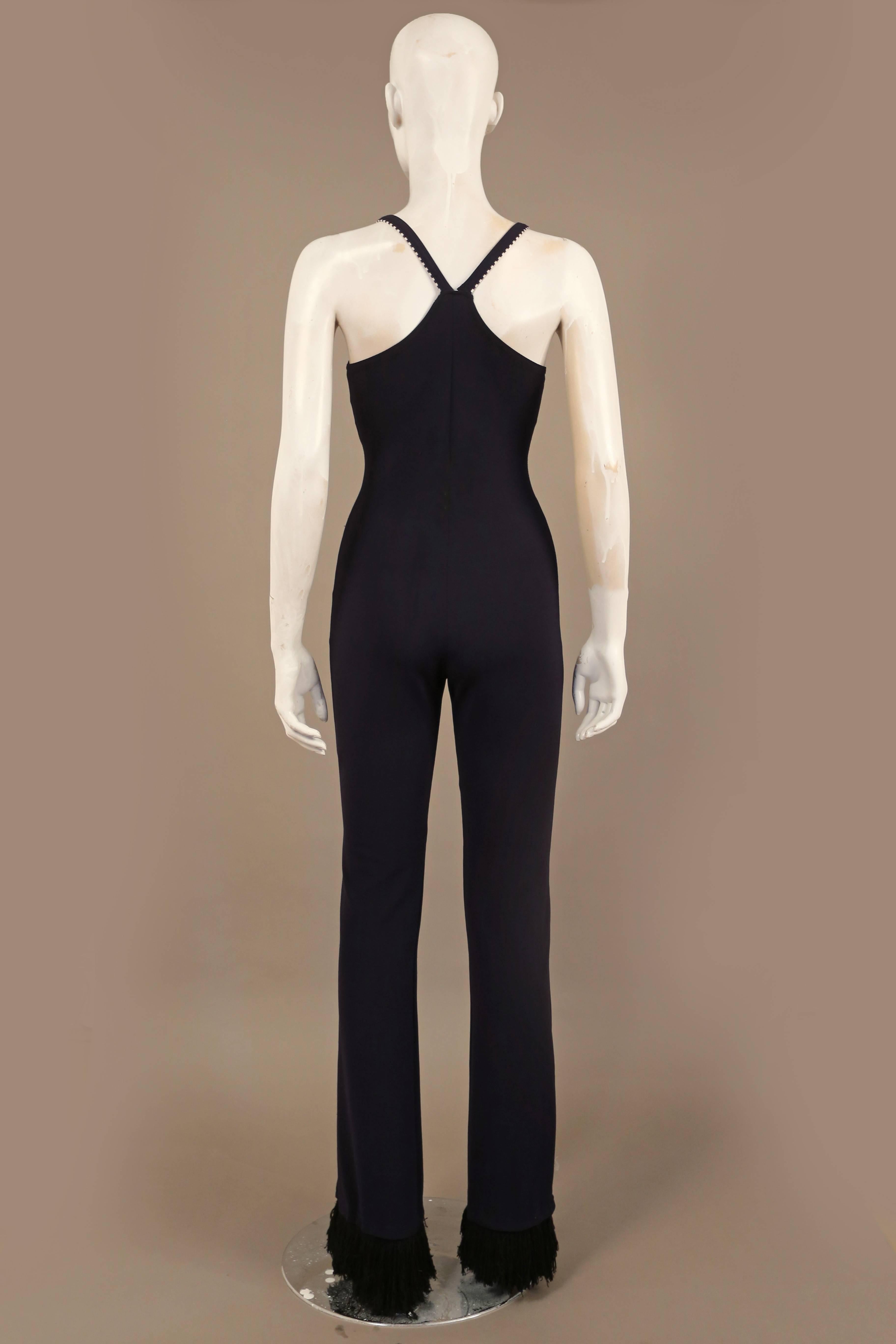 Marine blue jumpsuit with cut out and lace up bra, C. 1970 In Good Condition In London, GB
