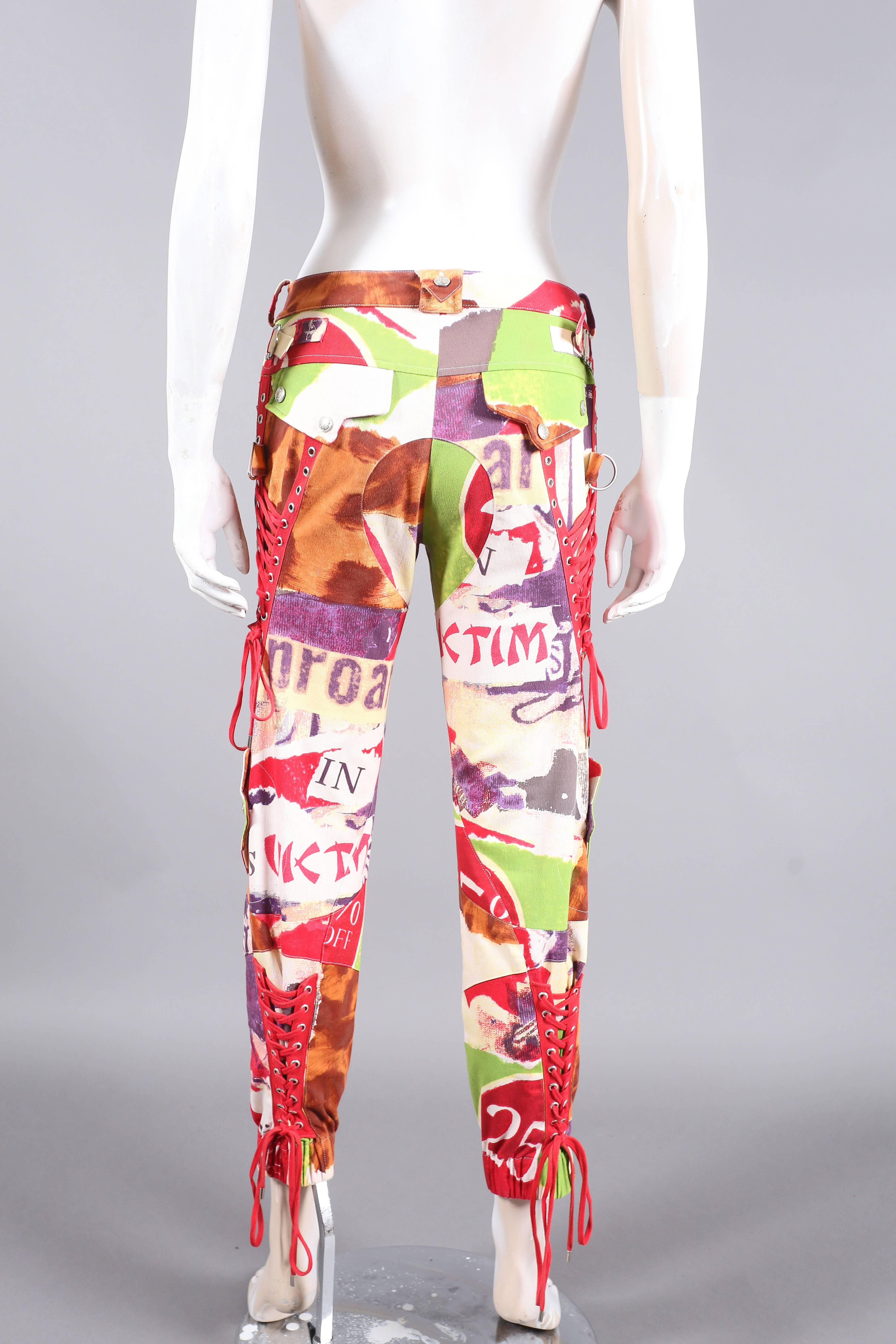 Beige John Galliano for Christian Dior Graffiti print cropped pants, c. 2003