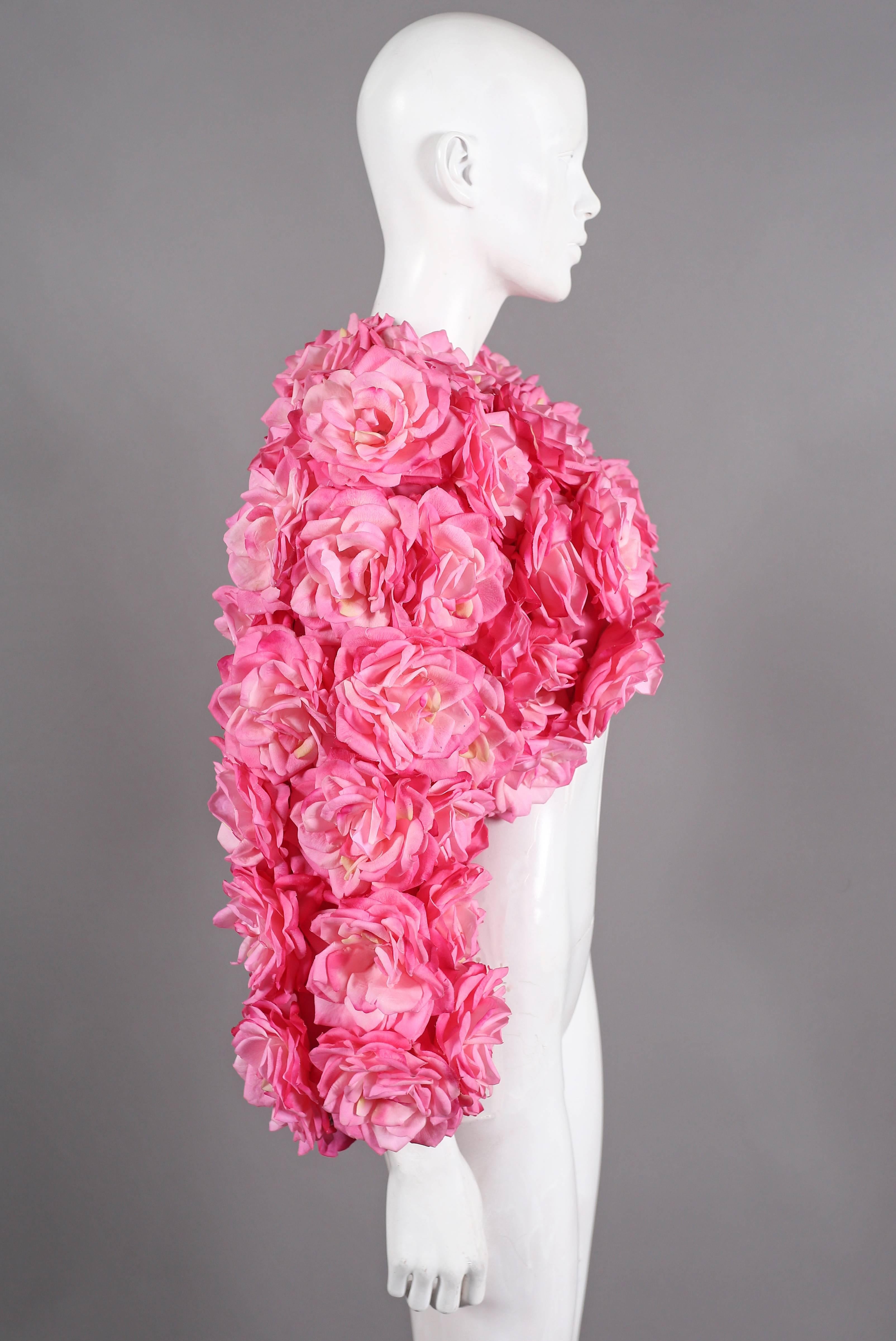 Pink Oversized bolero jacket adorned in real touch pink roses