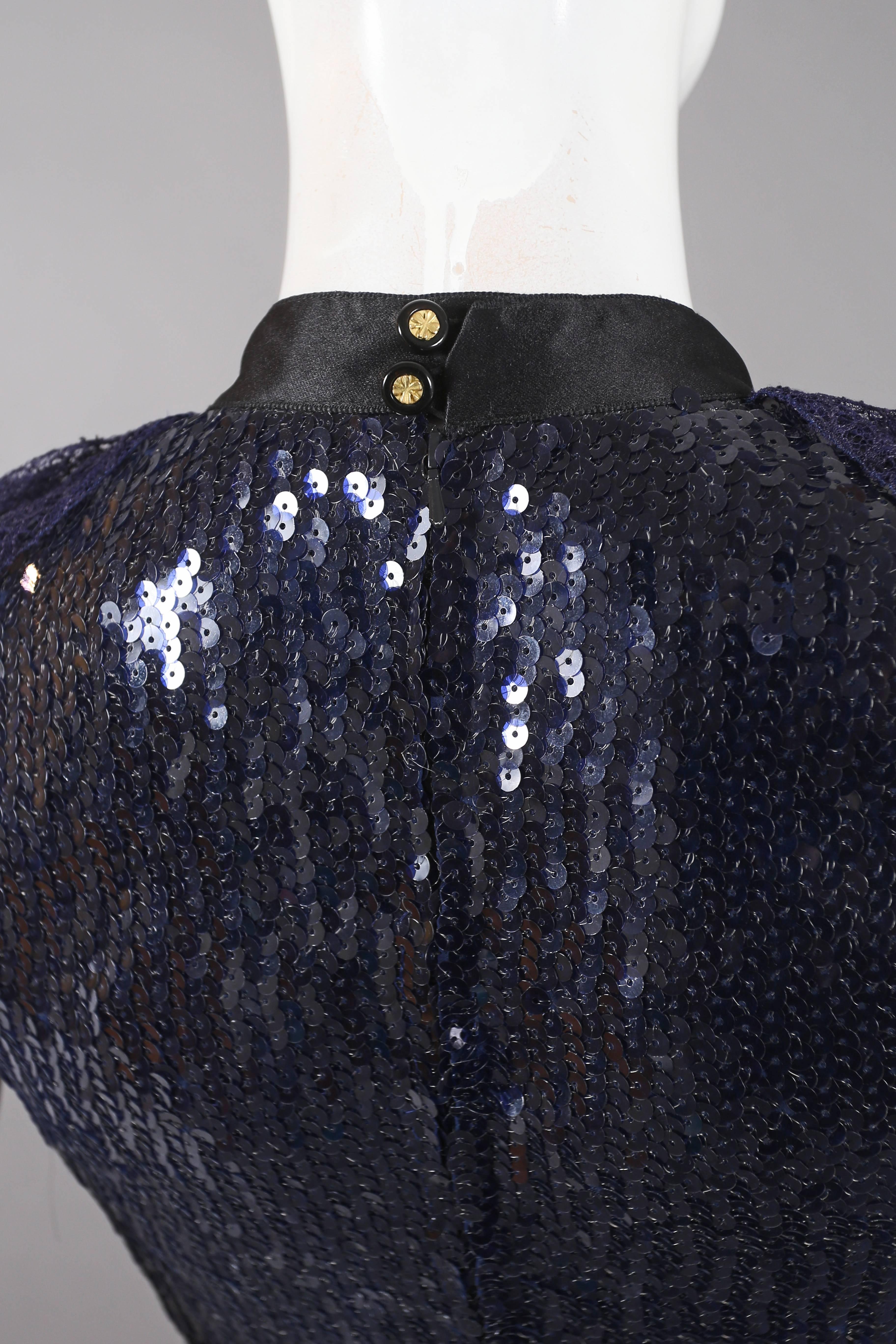 Chanel navy blue sequinned mini dress with lace collar and satin bow, C. 1987 1