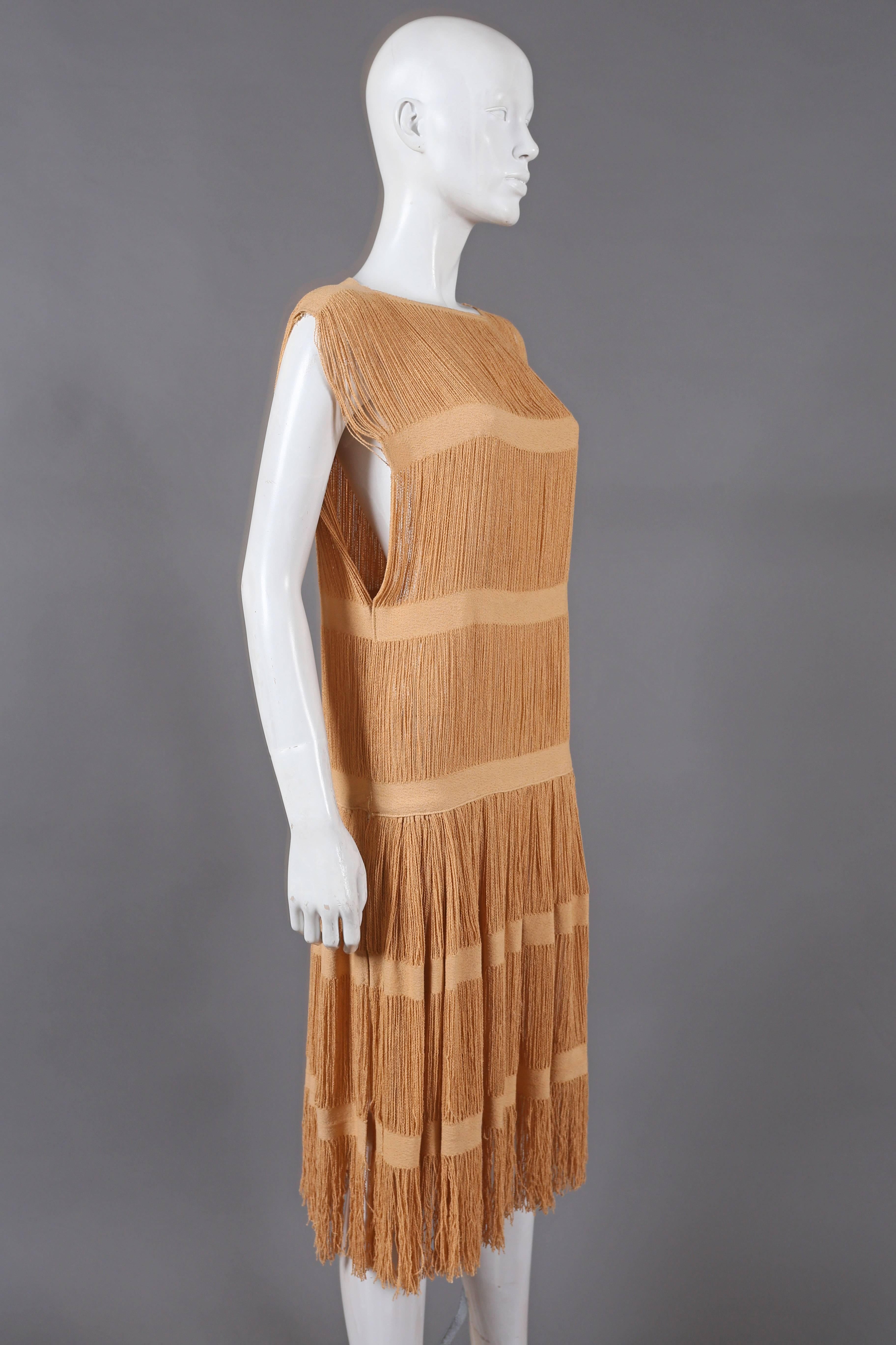 Brown fringed panelled linen flapper dress, c. 1920s