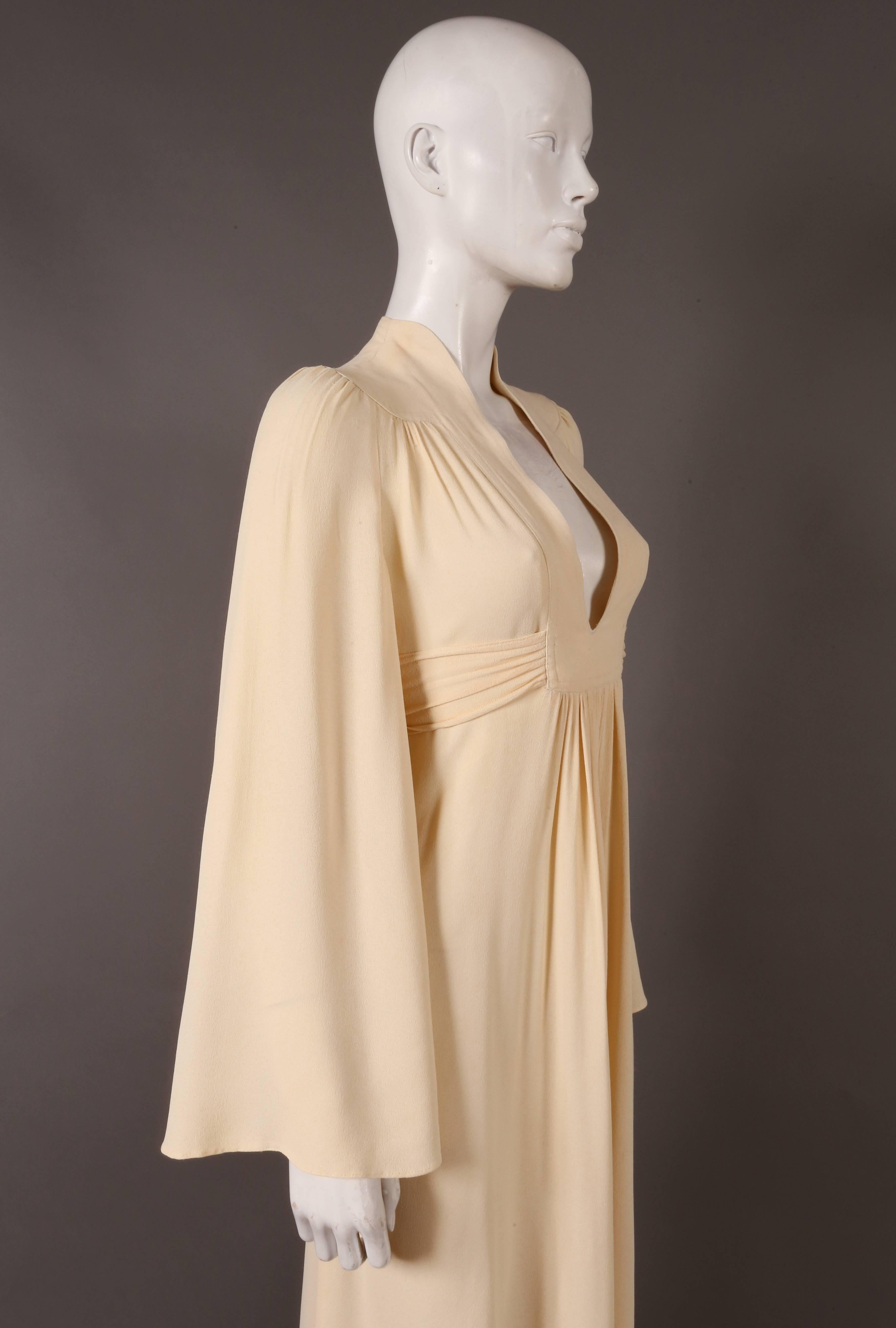 Women's Ossie Clark for Radley cream moss crepe gown, c. 1970s