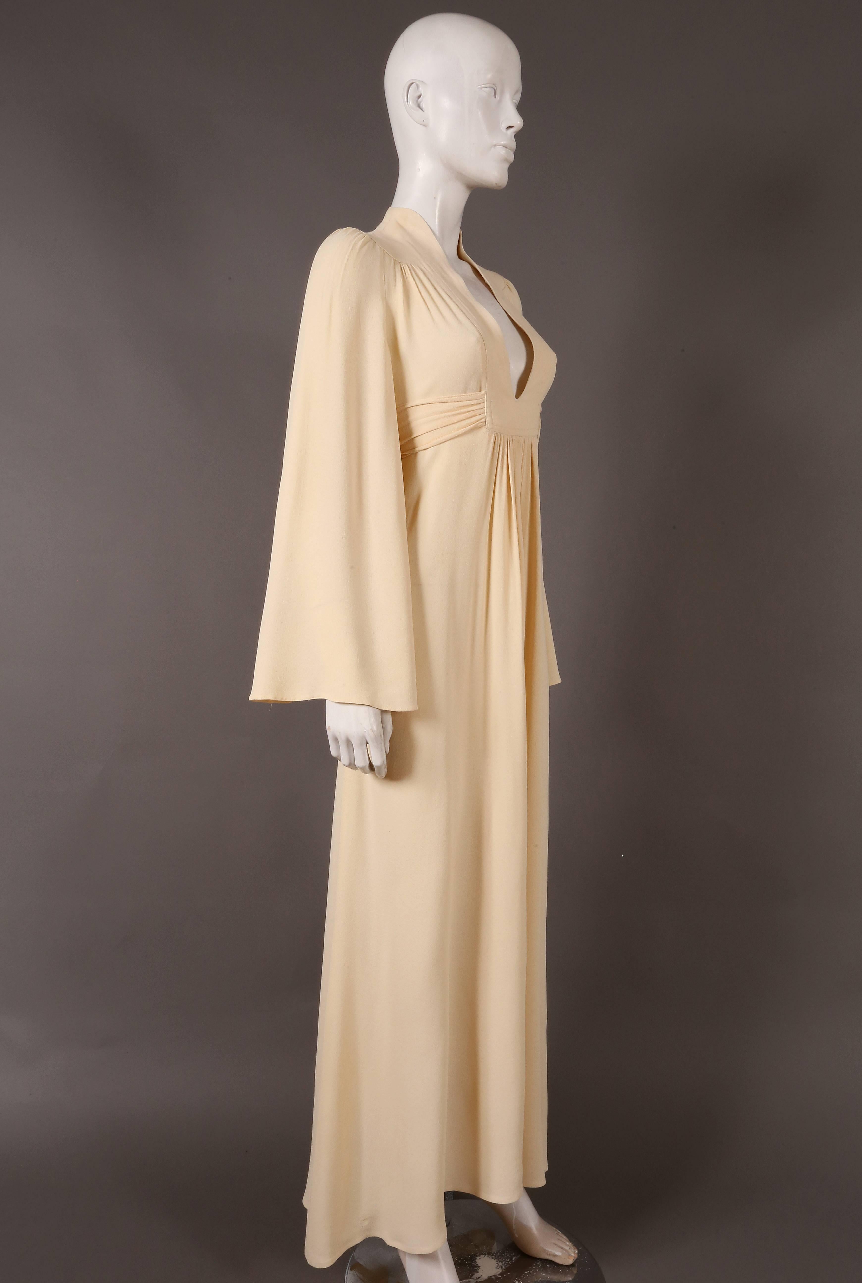 Ossie Clark for Radley cream moss crepe gown, c. 1970s In Excellent Condition In London, GB