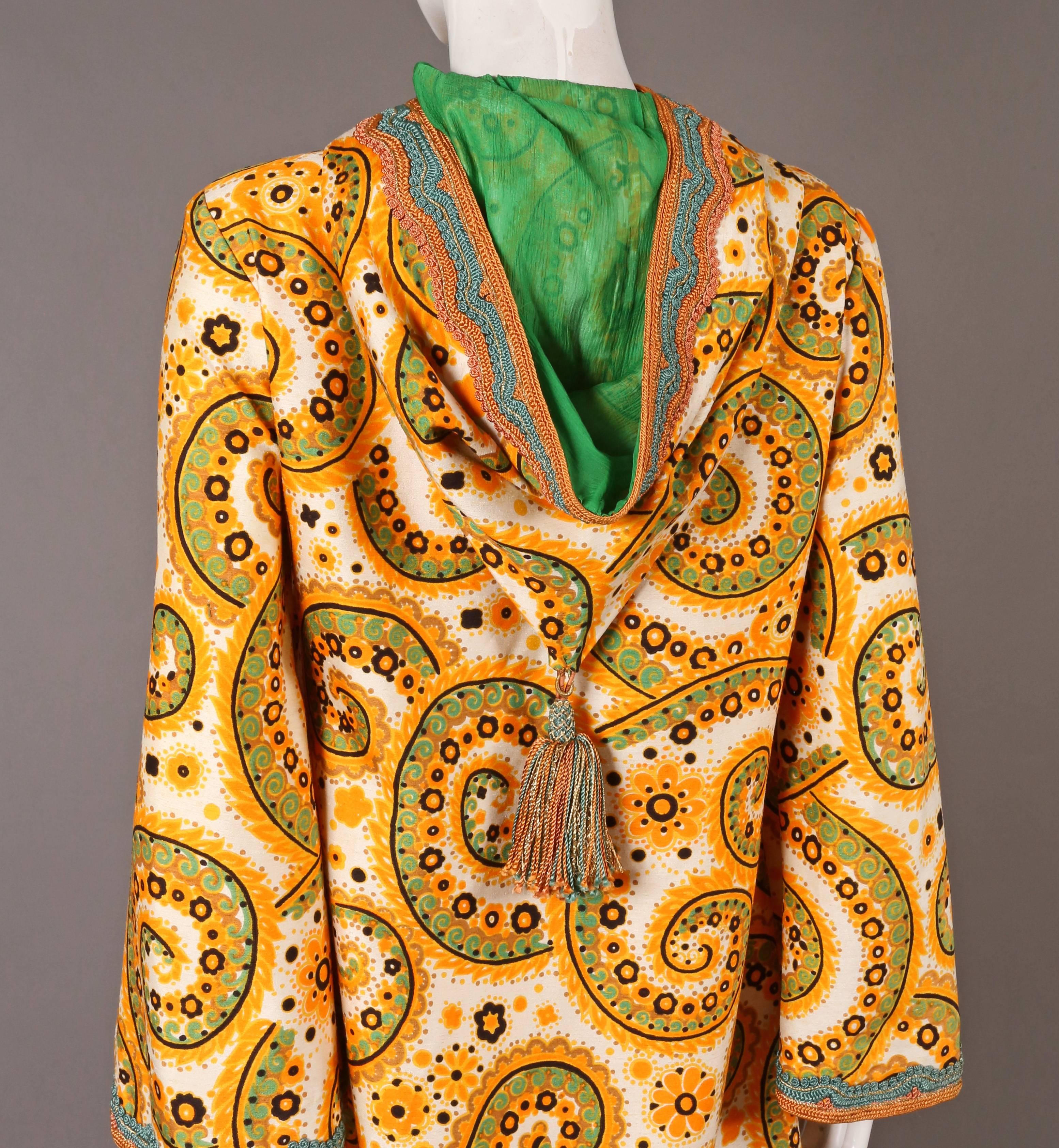Thea Porter Couture embroidered raw silk hooded caftan c. 1970s 1