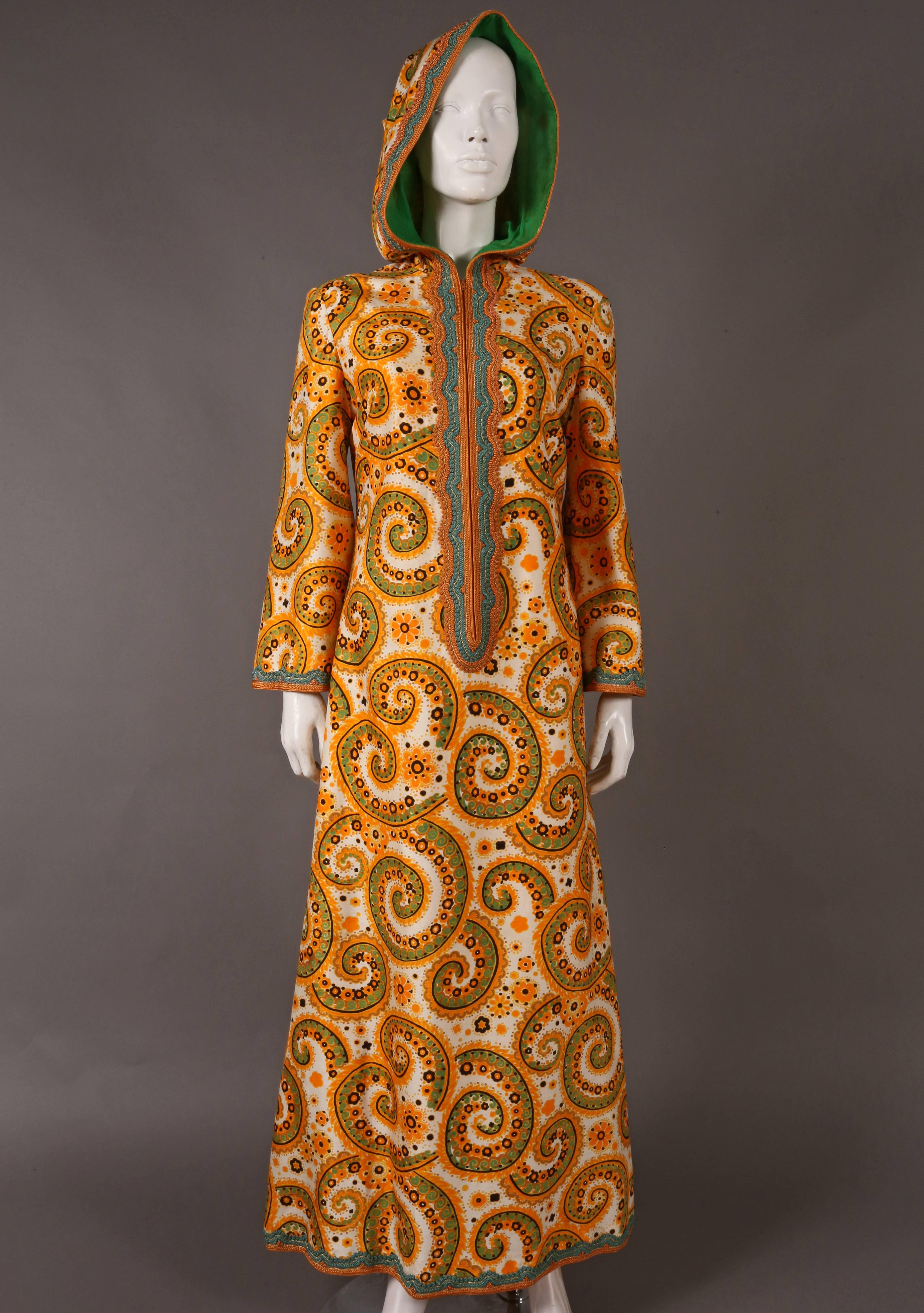 Thea Porter Couture embroidered raw silk hooded caftan c. 1970s 3