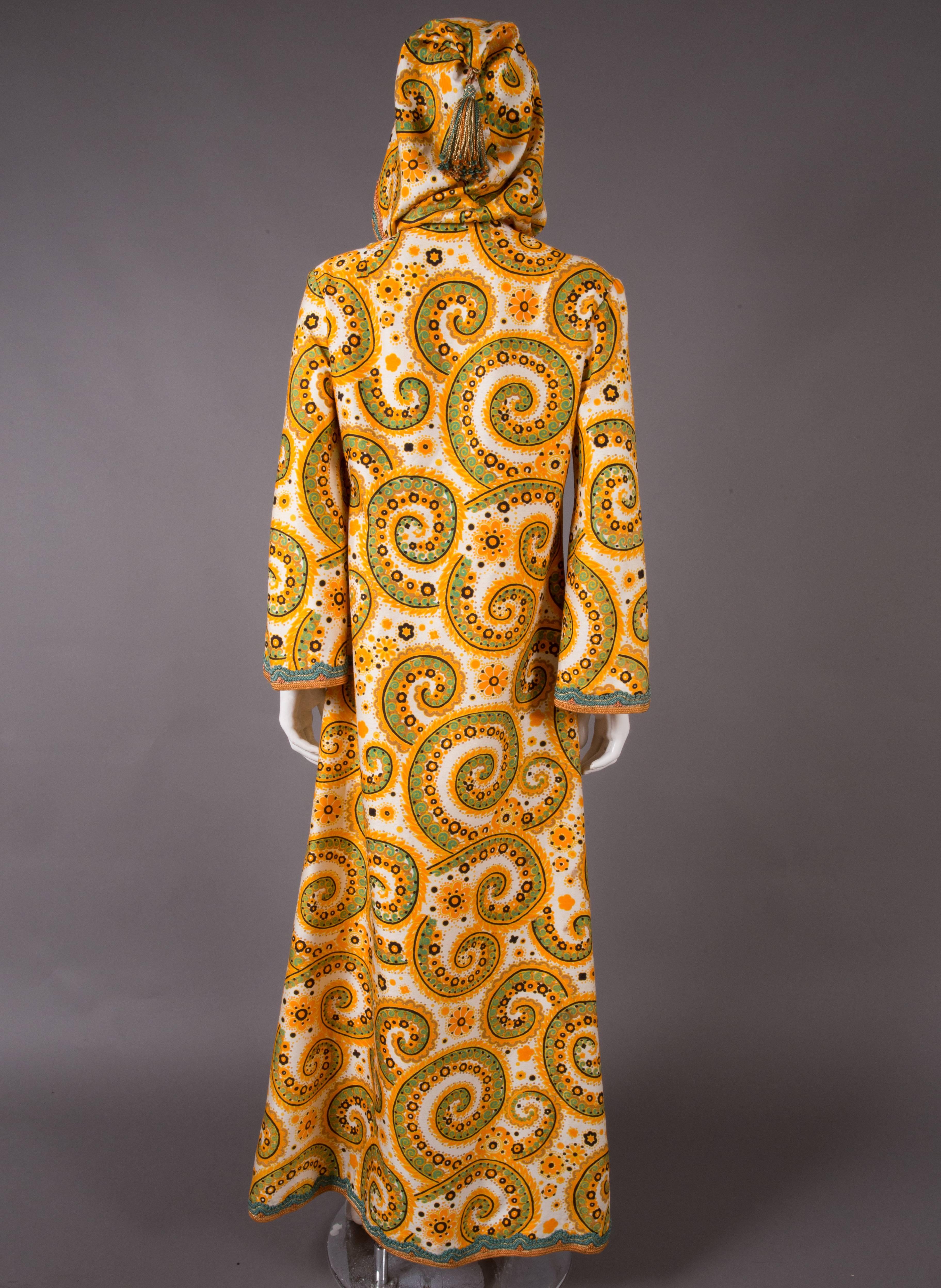 Thea Porter Couture embroidered raw silk hooded caftan c. 1970s 4
