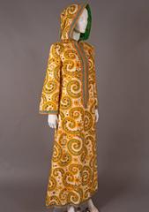Thea Porter Couture embroidered raw silk hooded caftan c. 1970s