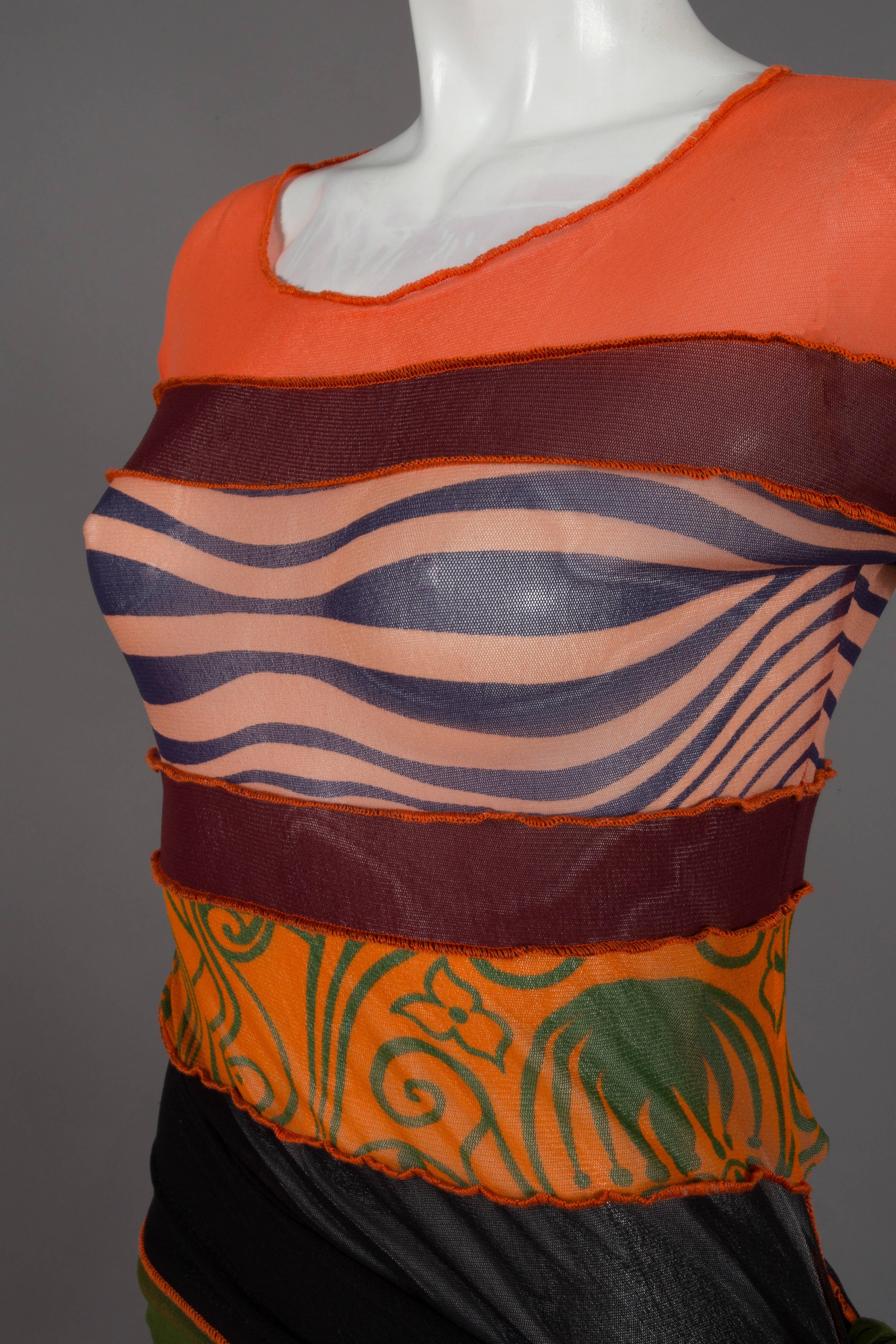 Brown Jean Paul Gaultier mesh patchwork pareo dress, C. 1996