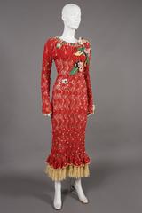 Vivienne Westwood runway rafia knitted dress with floral appliqués, C. 1995