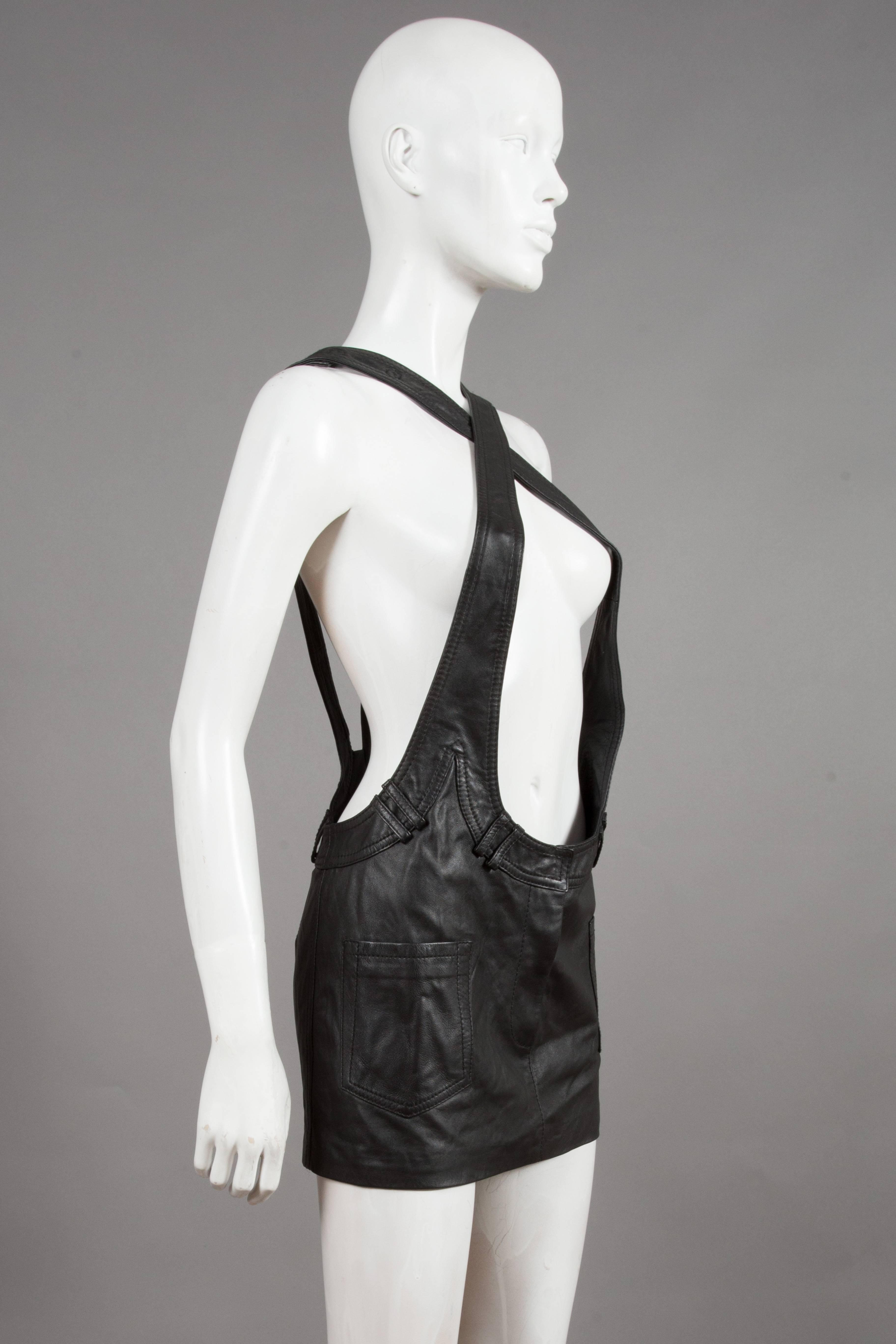 black leather pinafore dress